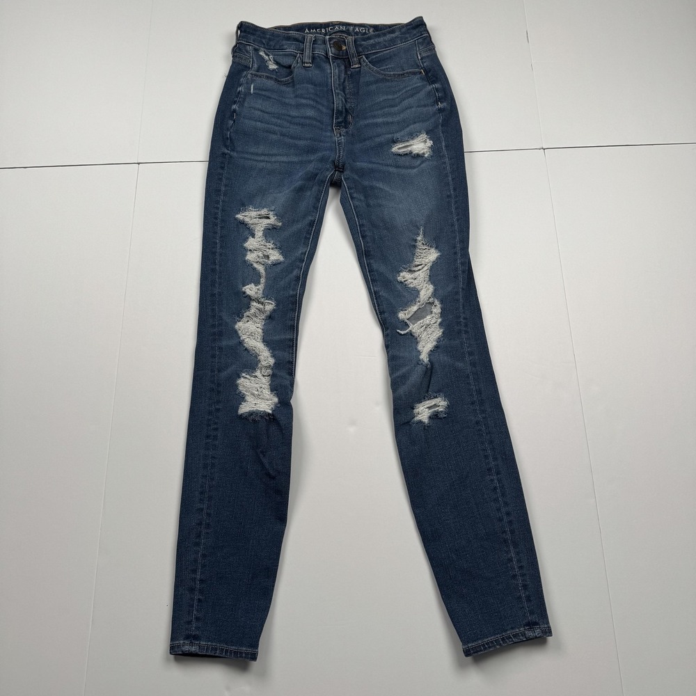 American Eagle Jeans Womens 00 (23x26) Super Hi-Rise Jegging Dream Jean Distress